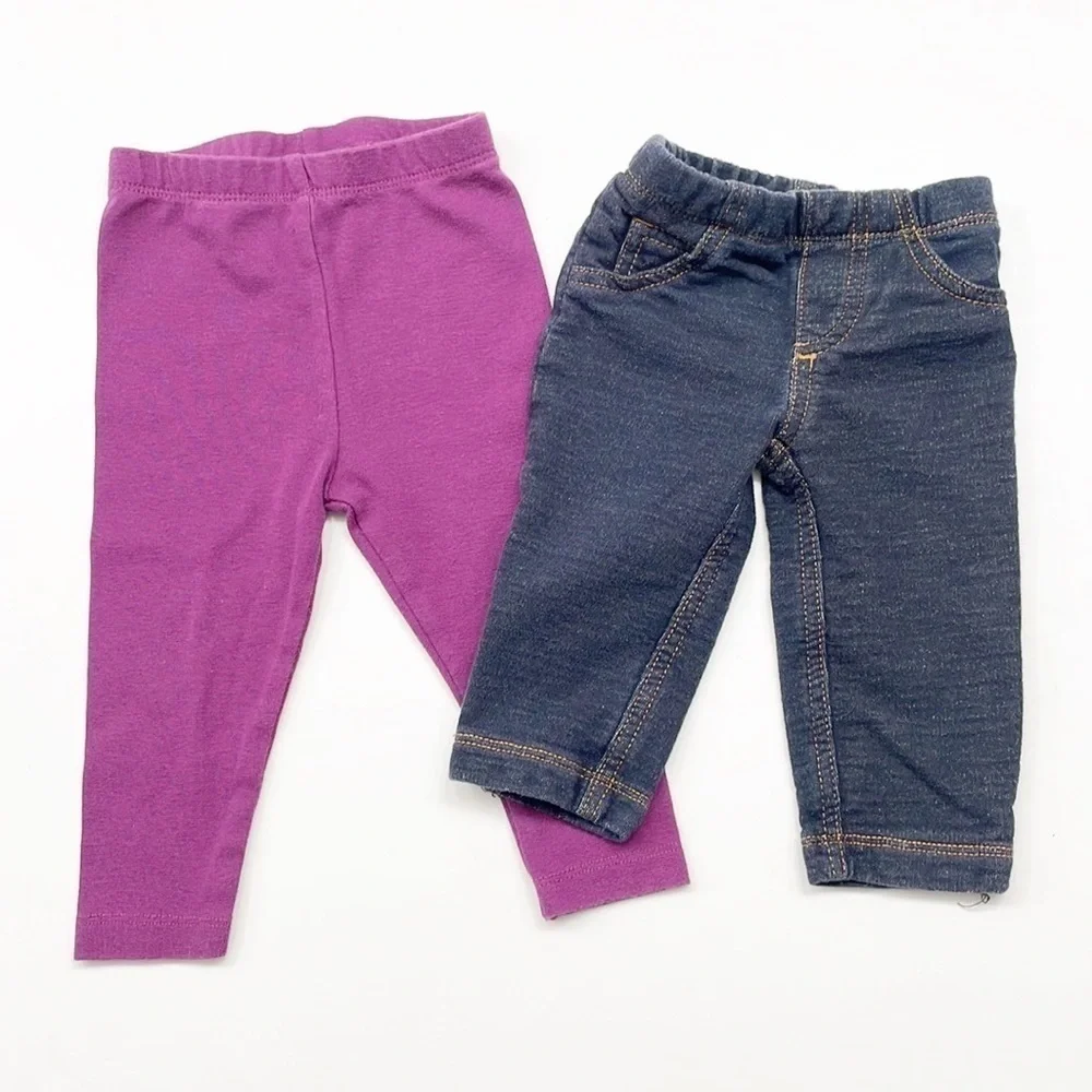 Hanes purple baby leggings + Carter's denim baby leggings